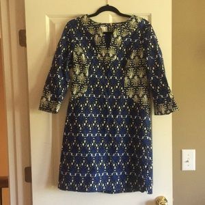 Donna Morgan blue and white patterned dress